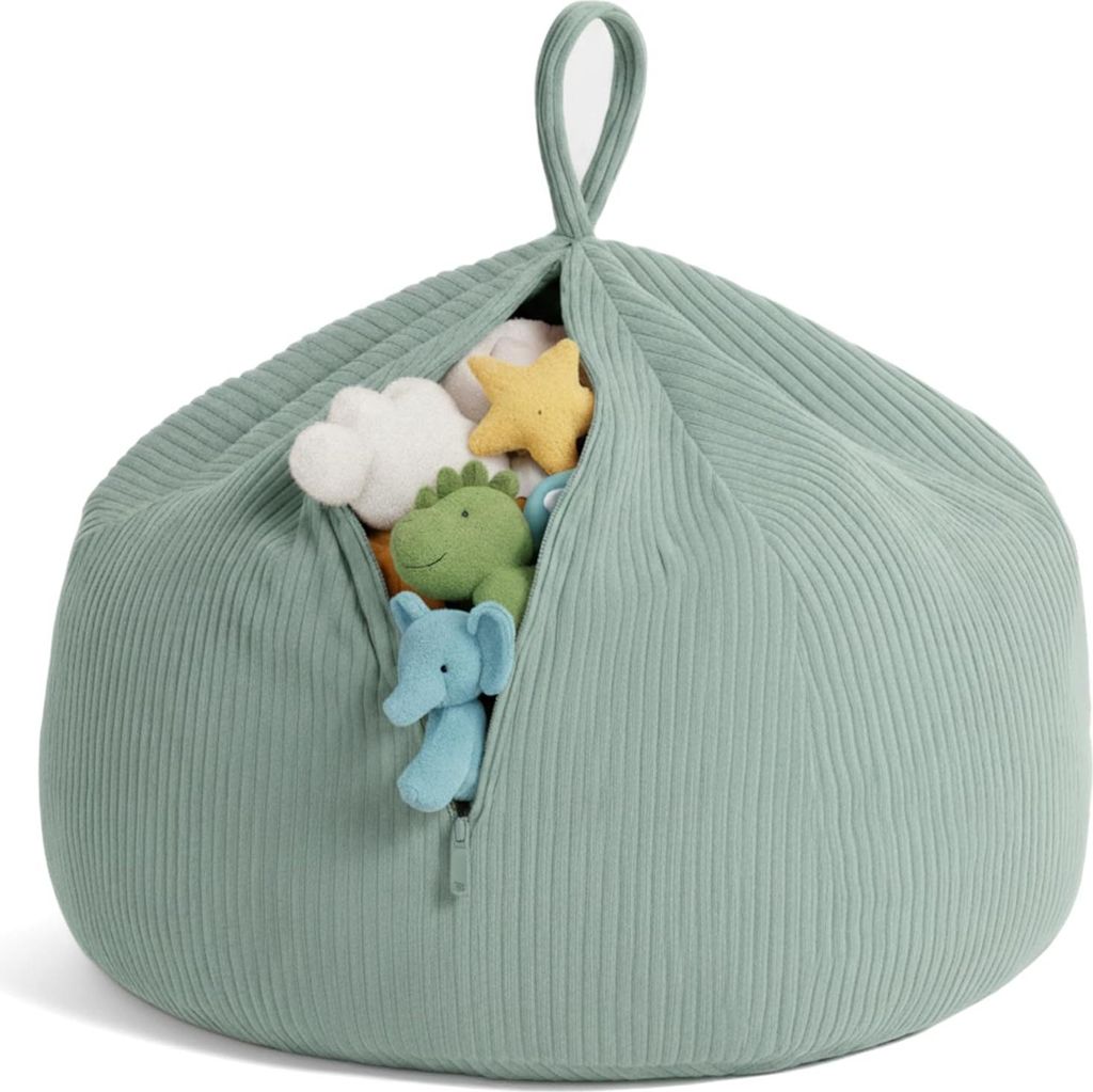 Kinder Sitzsack-Bezug für Stofftiere 85×85×50 cm - Spielzeug Aufbewahrung für Kinderzimmer (Grün)