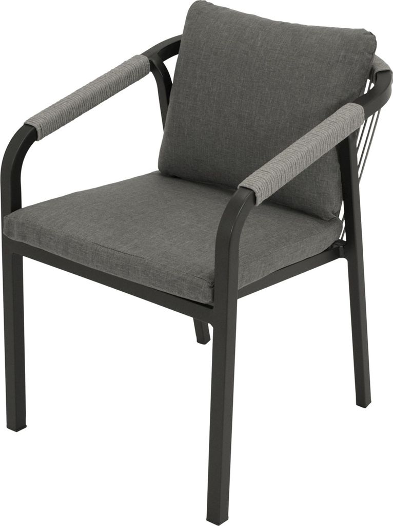 TPFGarden 4-ER SET STAPELSESSEL Stockport - Gartenstuhl aus pulverbeschichtetem Aluminium, Farbe anthrazit. Sitz und Rücken aus mit Rope Farbe gra...