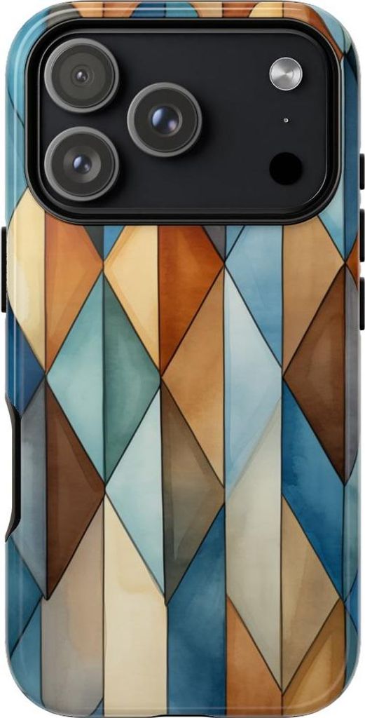 Geometrisches Aquarellmuster in Blau und Braun – Hülle Kompatibel mit iPhone 17 Pro