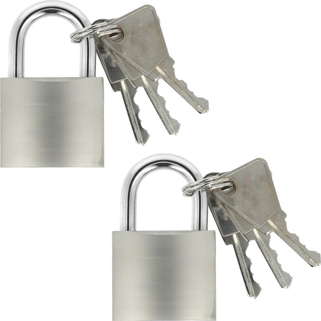 com-four® 2x Vorhängeschloss aus massivem Metall - Produktbild 