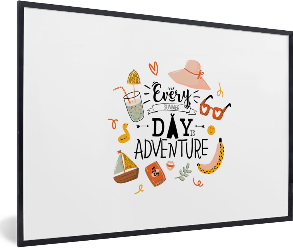 MuchoWow Gerahmtes Poster Sommer - Hut - Rosa 60x40 cm - Poster mit Schwarzem Bilderrahmen Wandposter Rahmen Foto Bilder - Printing - Wanddeko Sc...