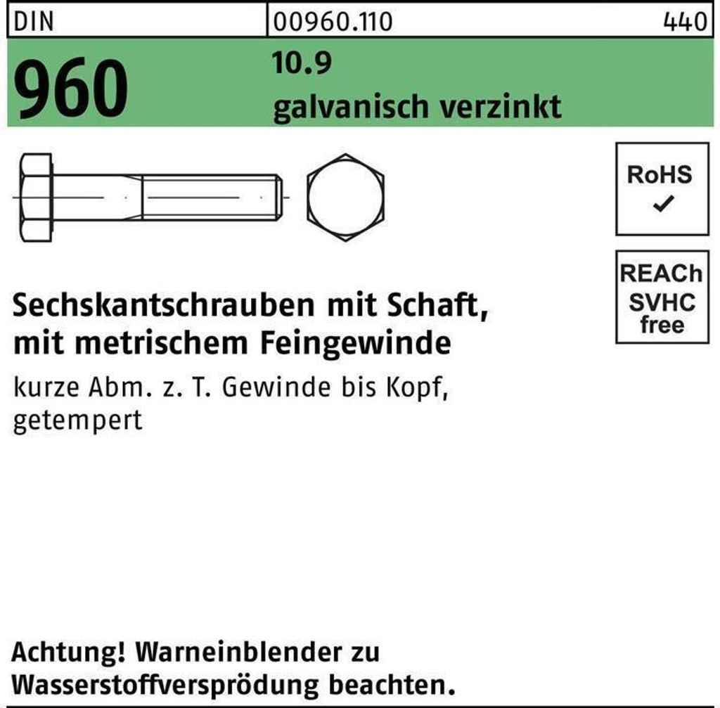 Reyher  Sechskantschrauben DIN 960 10.9 M 10x1x45 vz A2F, Produktbild 