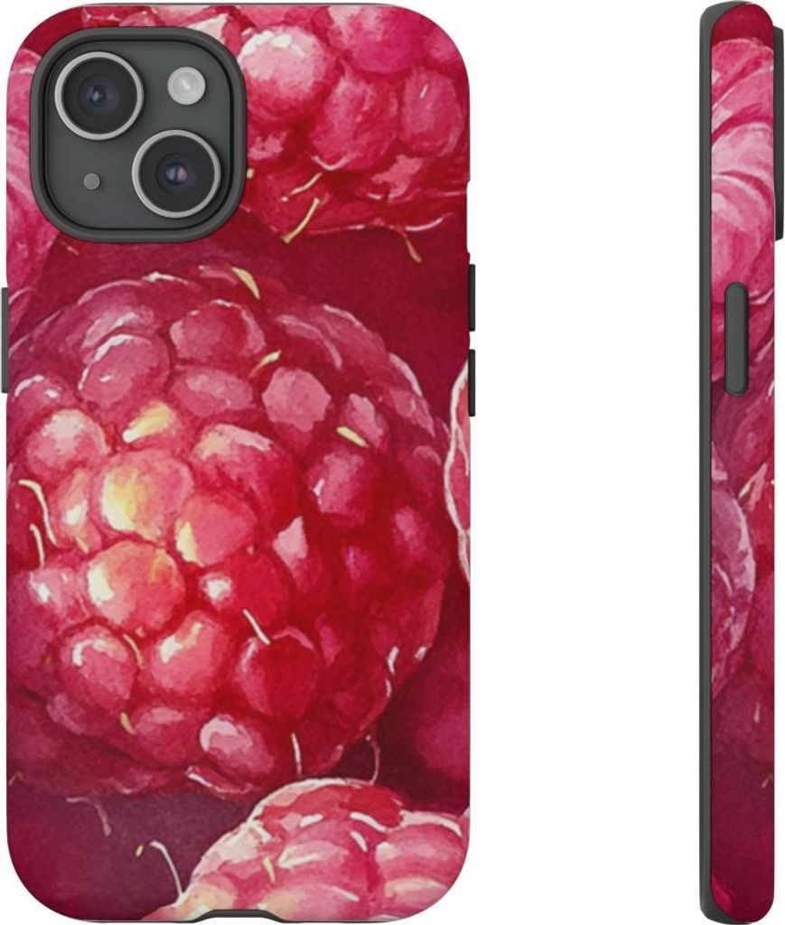Aquarell-Himbeeren aus nächster Nähe – Hülle Kompatibel mit iPhone 15