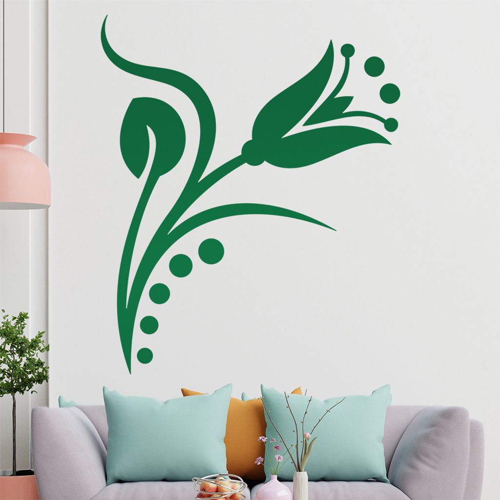 Blume - Linien Punkte Wandtattoo in 6 Größen - Wandaufkleber Wall Sticker - Dekoration, Küche, Wohnzimmer, Schlafzimmer, Badezimmer