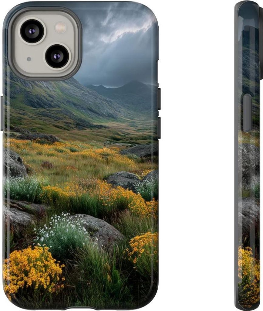 Berglandschaft mit Wildblumen – Hülle Kompatibel mit iPhone 14