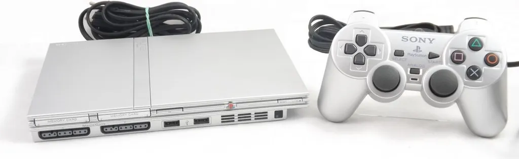 Sony PlayStation 2 Slim Konsole Silber, PS2 + Original Controller