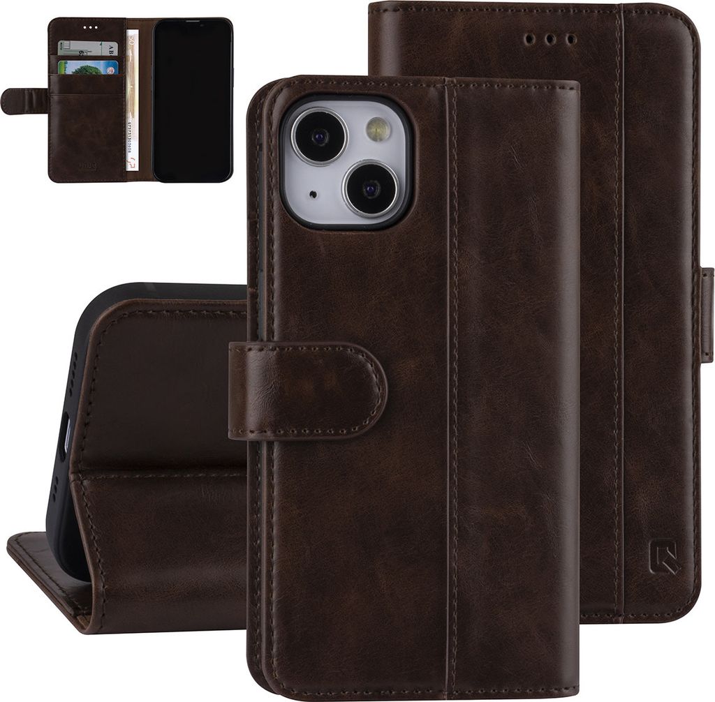 UNIQ Accessory Book type case iPhone 13 & 14 - Card holder - Magnetic closure - Dark Brown