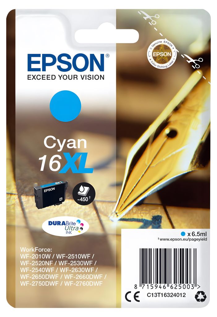 Epson Pen and crossword Singlepack Cyan 16XL DURABrite Produktbild 