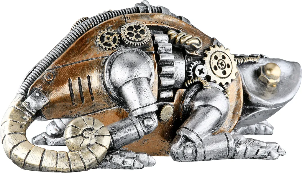 Statue Décorative Caméléon Steampunk Argent 22cm - Objet Design Industriel - 4