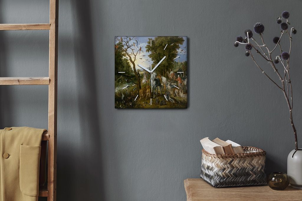 Coloray Hodiny Unikátní 30x30 cm Tiché hodiny Pro obývací pokoj a kuchyň Nástěnné hodiny Plátno Bílé ručičky hodin - Zvířata Noah