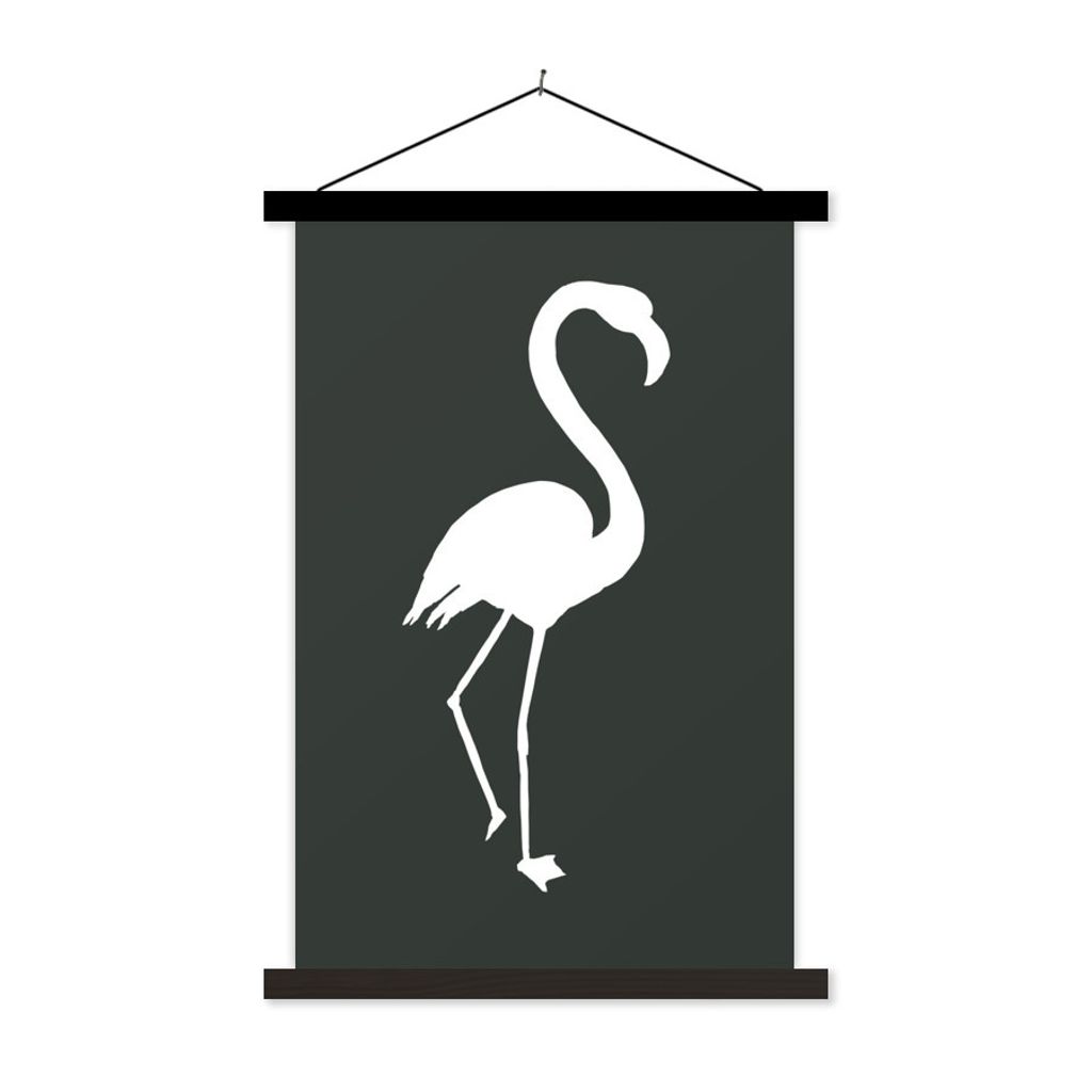 MuchoWow Textilposter Scherenschnitt - Flamingo - Weiß 60x90 cm mit schwarzem Rahmen - Poster Wohnzimmer