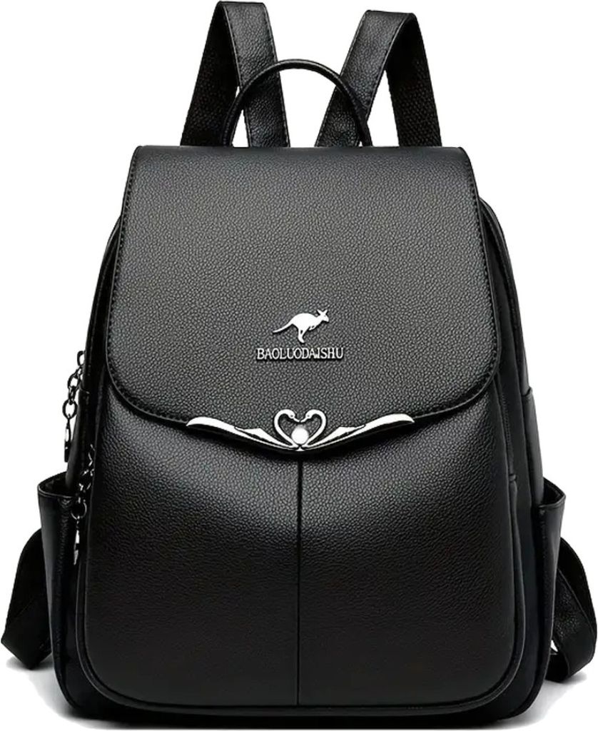 Damenrucksack aus schwarzem Leder, elegantes , urbane Schwäne