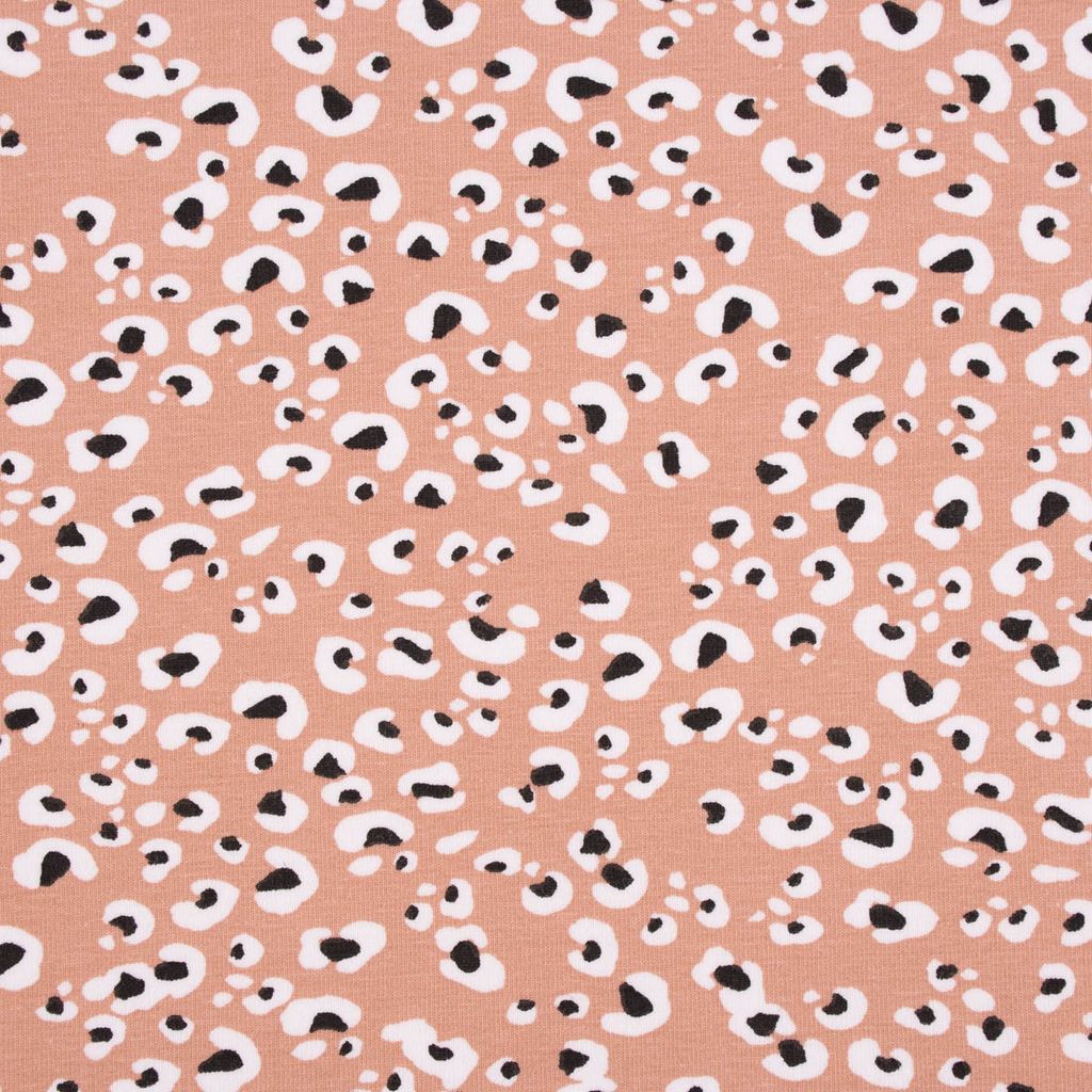Baumwolljerseystoff Leop Mini Leomuster lachsrosa weiß schwarz 1,45m