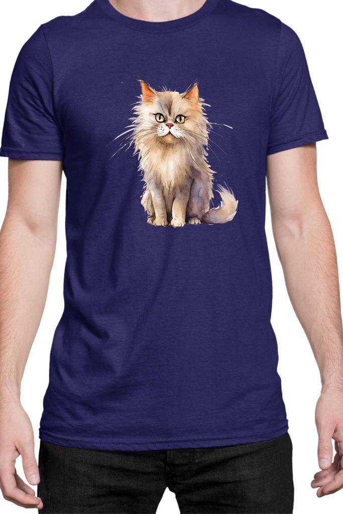 Herren T-Shirt Funny Cats Breeds British Longhair Cat 016, Man L / Dunkelblau