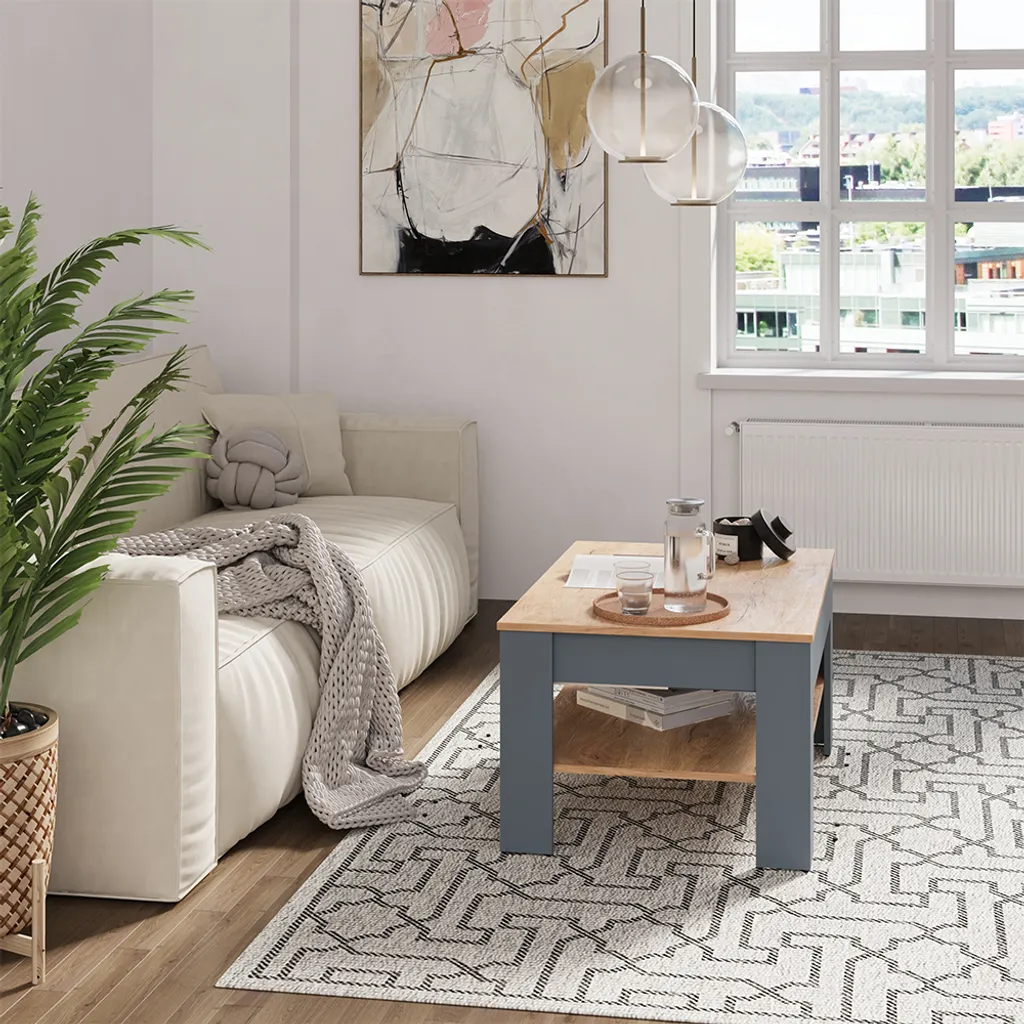 Table basse Vicco Milan Anthracite et Chêne doré 92,2x65cm Modèle 54384