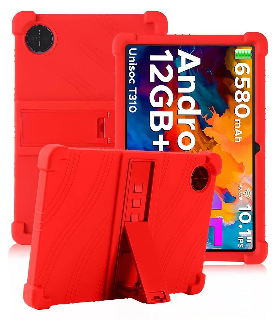 Tablet Hülle für Doogee Tab A9 / Tab A9 Pro 10,1", Stoßfeste Weiches Silikon Schutzhülle mit Standfunktion Rot