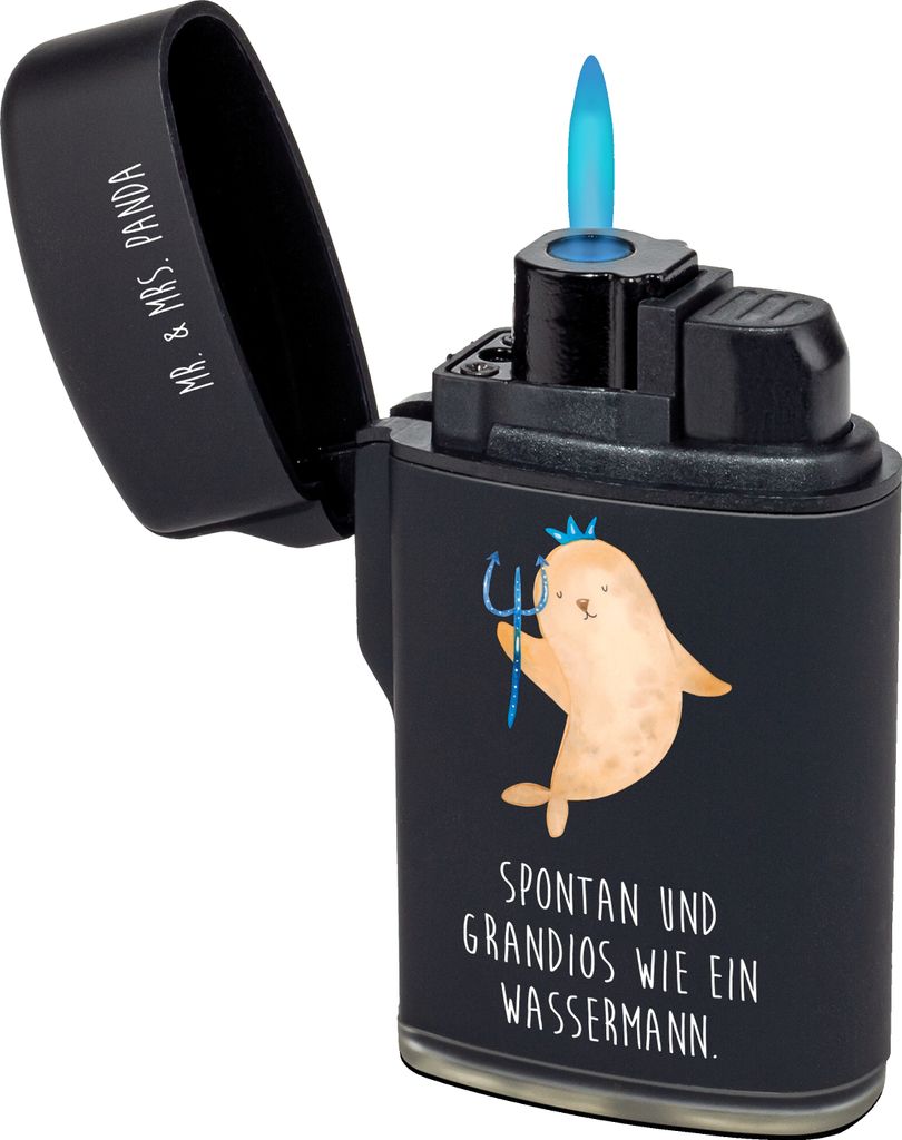 Mr. & Mrs. Panda sturmfeuerzeug Sternzeichen Wassermann - Schwarz - Geschenk, Nix, Geburtstag Februar, Gasfeuerzeug, Januar, gas anzünder, zigaret...