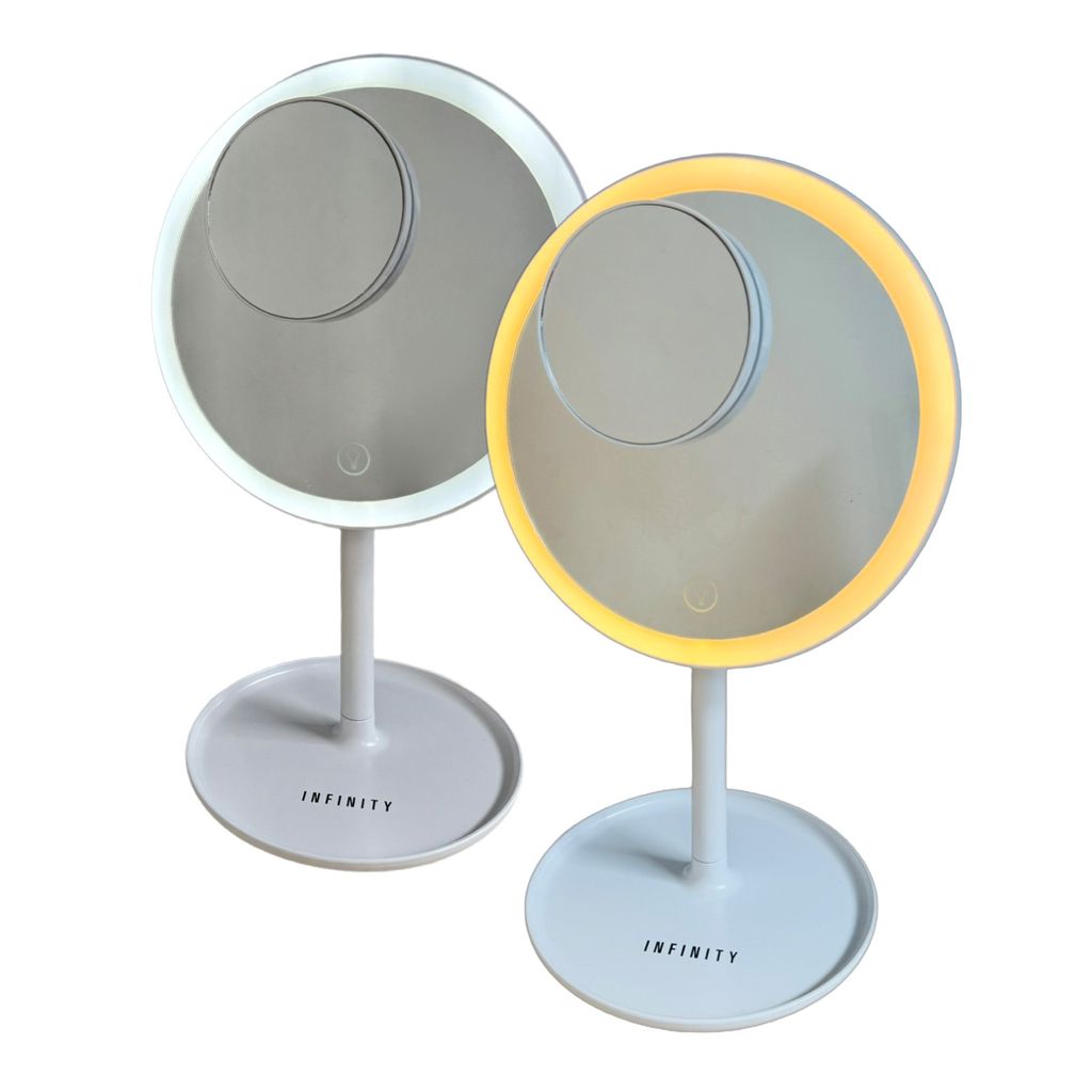 2x Akku Kosmetikspiegel 17,4 cm mit Licht 70 LEDs 3 Lichtfarben 5-fach Vergrößerung Spiegel Schminkspiegel Beleuchtet