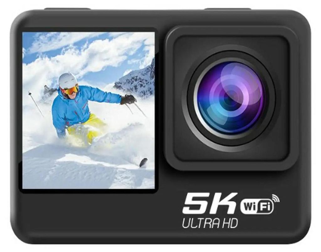 Action-Cam - 5K Ultra HD Doppeldisplay - 30 m Wasserdicht - WLAN - 24 MP - Weitwinkel - Unterstützung für externes Mikrofon - Kein eingebautes Mi...