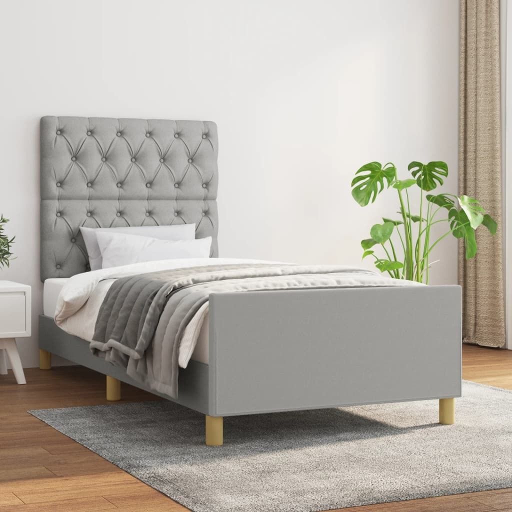 vidaXL Bettgestell mit Kopfteil Hellgrau 80x200 cm Stoff - Bettgestell Mit Kopfteil - Bettgestelle Mit Kopfteile - Bettgestell - Bett Mit Kopfteil