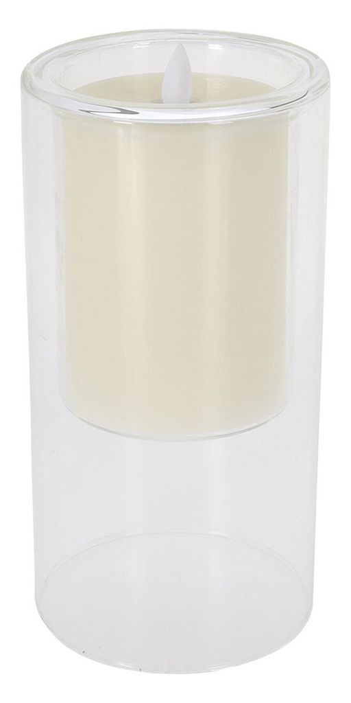 svíčka LED pr.10x20cm, blikající plamen, ve skle, IVORY
