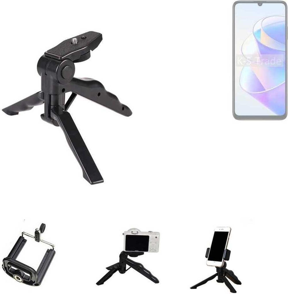 K-S-Trade Stativ Tisch-Ständer Dreibein Handy-Stativ Ständer kompatibel mit Honor X7a Plus Mini-Stativ Smartphone Tripod Handy-Stativ aus Plastik