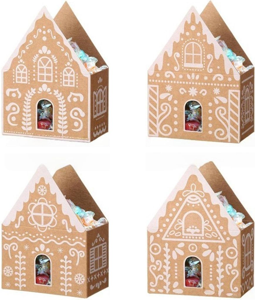 Weihnachtsgeschenkbox in Lebkuchenhausform, kleine Weihnachtssüßigkeitenboxen für Kekse, Pralinen und Leckereien, 3D-Papierbox in Hausform für ...