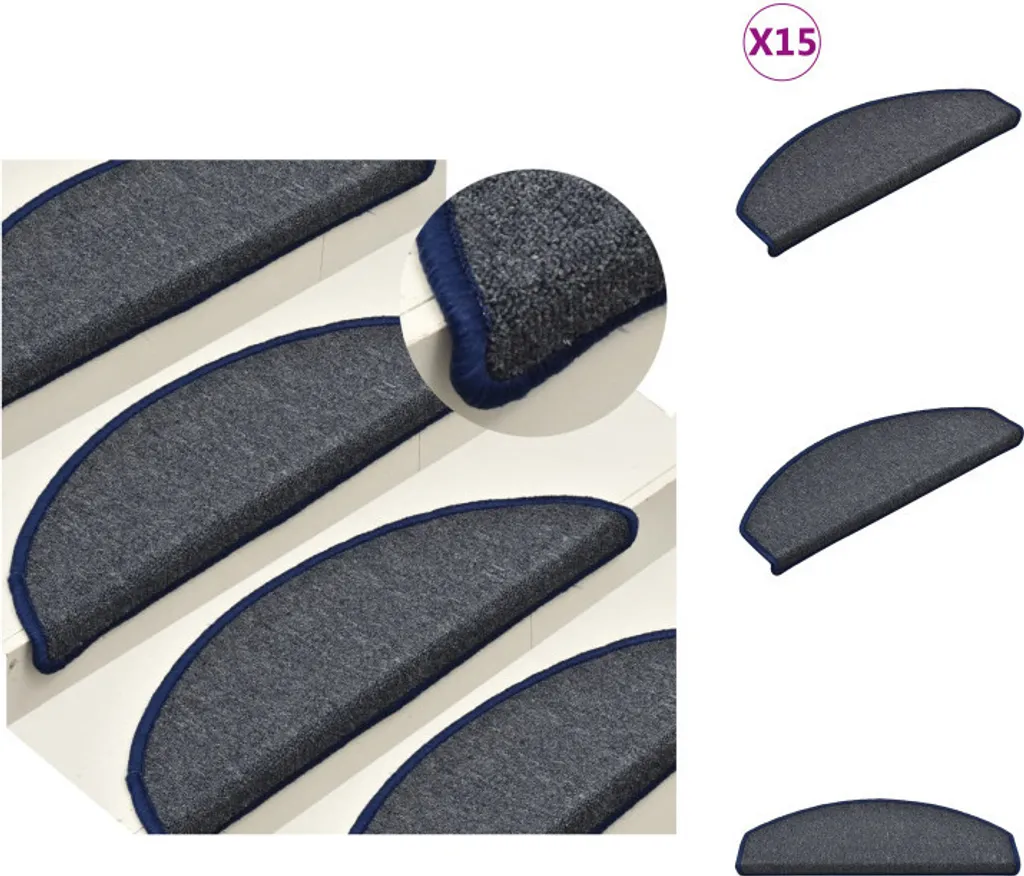 Tapis d'escalier pour protéger vos marches - Lot de 15 pièces 65 cm bleu gris