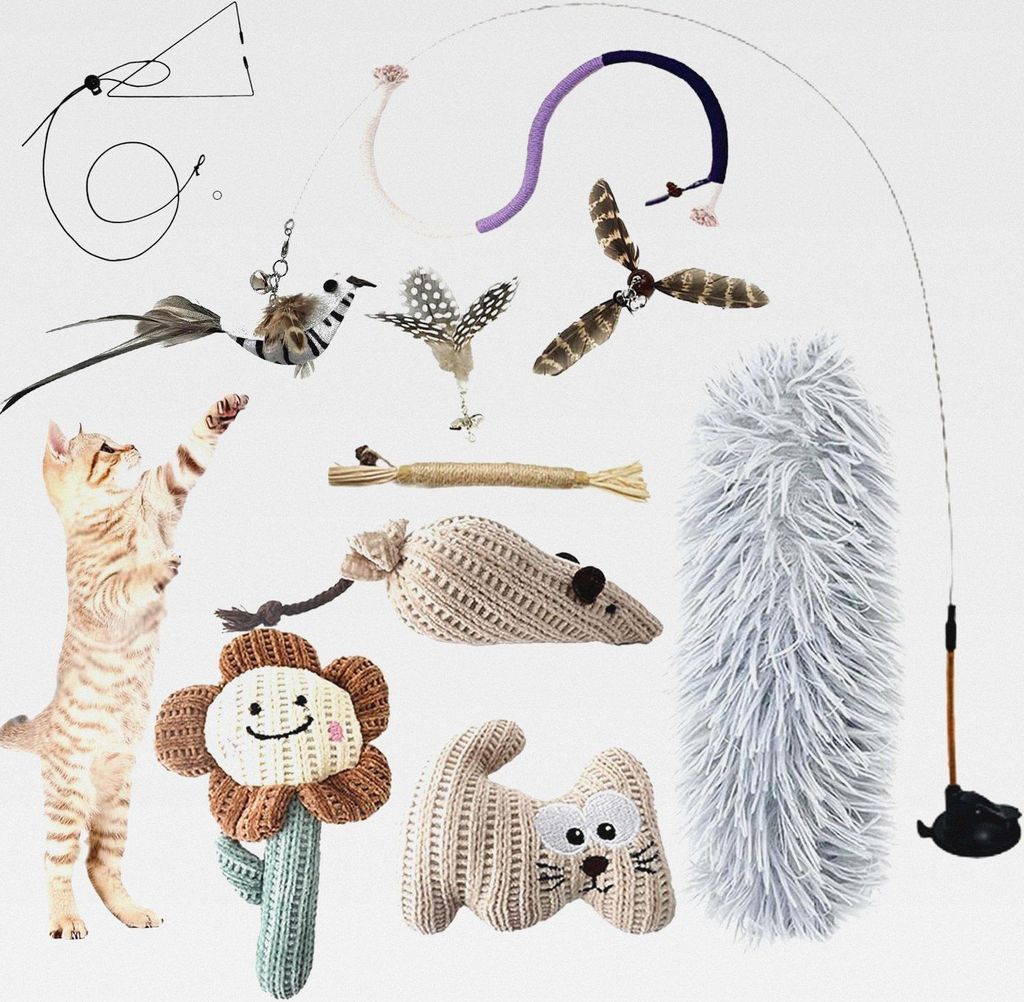 7-in-1 Interaktives Katzenspielzeug Selbstbeschäftigung Katzenangel mit waschbarem Saugnapf, Hängendes Katzenspielzeug, Katzenminze Stick und Kat...