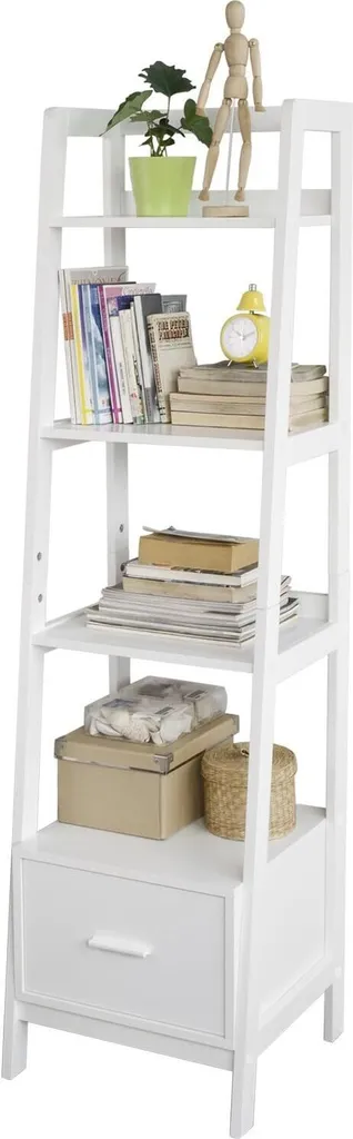 Étagère Bibliothèque pour Salon et Bureau avec Tiroir Intégré Blanc
