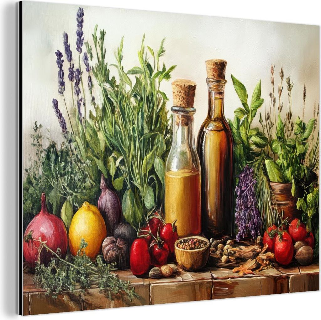 MuchoWow Wanddekoration Metall Metallbild Wandkunst 40x30 cm Stilleben - Kräuter - Gewürze - Früchte - Farbenfroh MuchoWow Aluminium Gemälde - ...