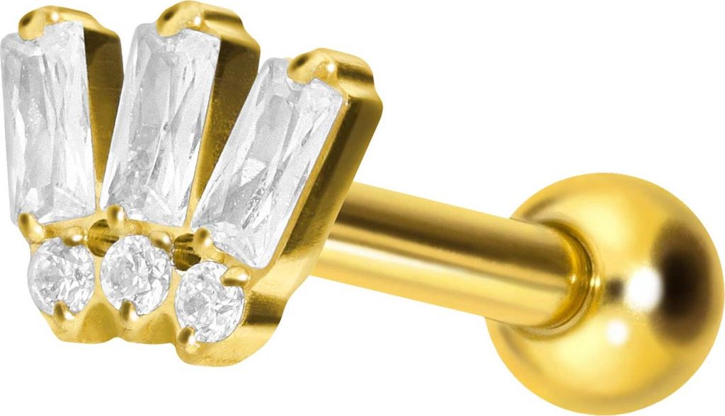 Ohrpiercing Titan Ohrpiercing mit Innengewinde 6 EINGEFASSTE KRISTALLE Gold Stablänge: 8mm