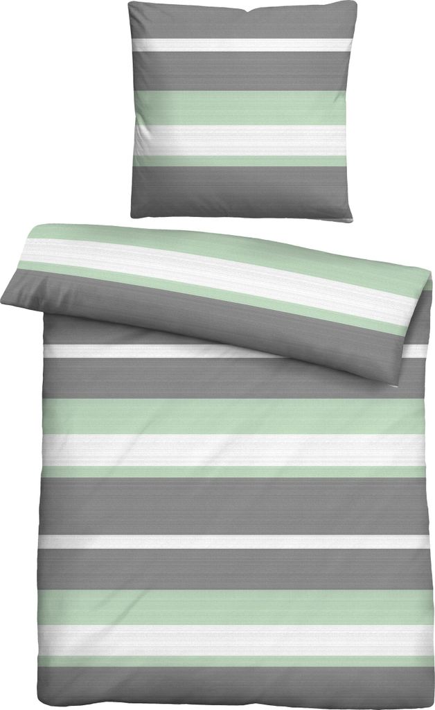 Traumhaft schlafen - Castell - Markenbettwäsche Baumwoll Edelflanell Bettwäsche 0080752 QUERSTREIFEN color: fichte, size: 1x 135x200 cm + 1x 80x8...