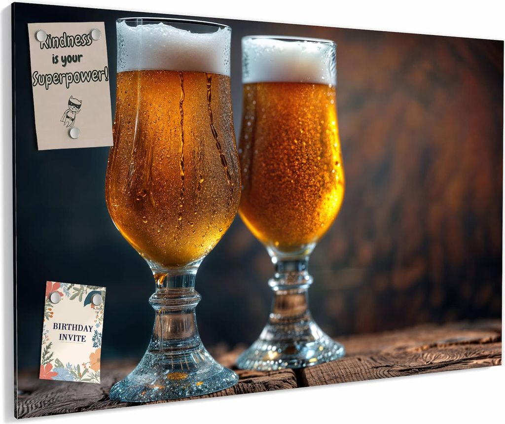 Magnettafel 60x40cm magnetisch & beschreibbar Metall-Board - Zwei Biergläser Holz