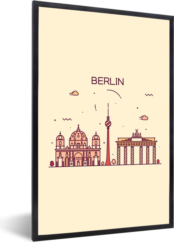 MuchoWow Gerahmtes Poster Berlin - Deutschland - Skyline 20x30 cm - Poster mit Schwarzem Bilderrahmen Wandposter Rahmen Foto Bilder - Drucken - B...