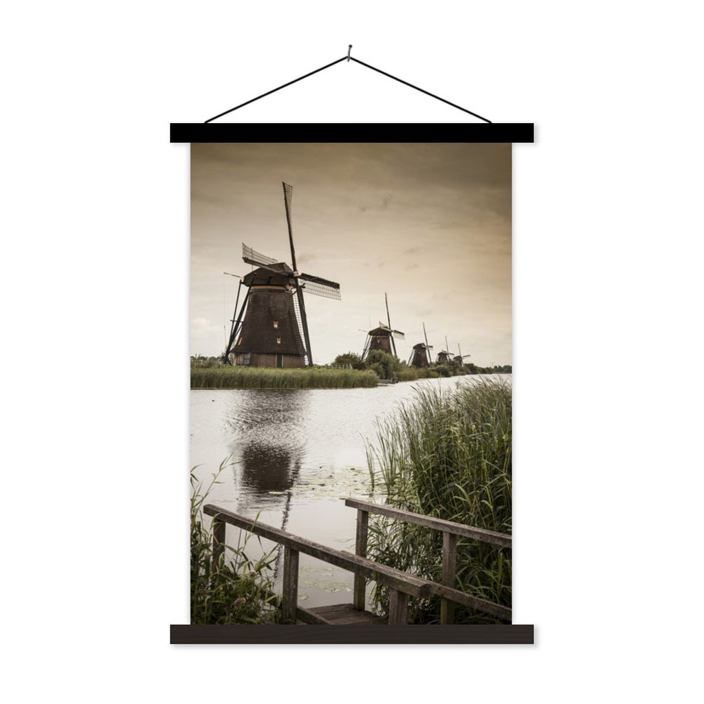 MuchoWow Textilposter Mühle - Brücke - Niederlande 120x180 cm mit schwarzem Rahmen - Fotos