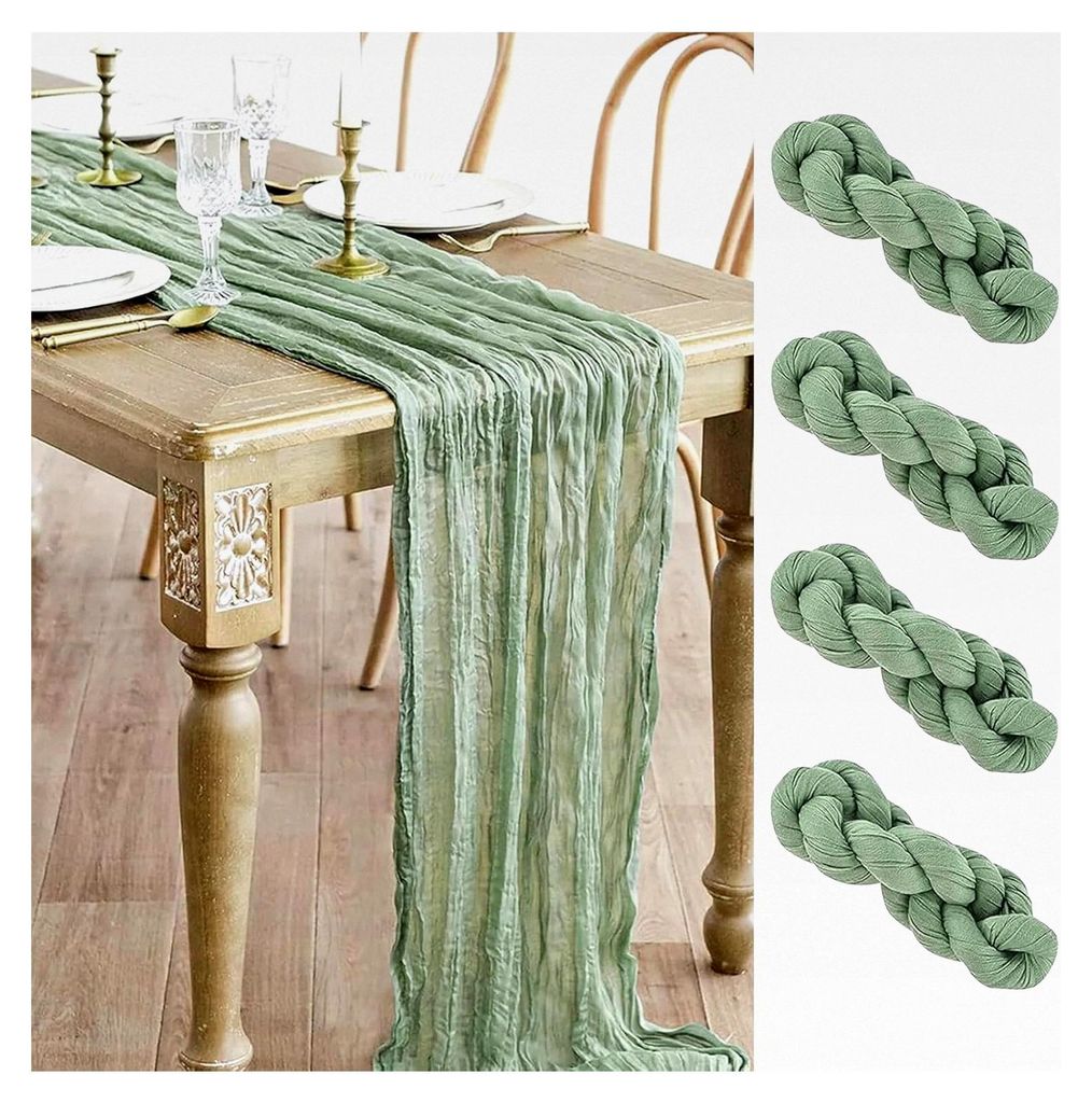 2 Stück Käsetuch Tischläufer, Musselin Tischdecke Boho, 90 x 300 cm, Halbtransparent, Traumbogen Hochzeit, Brautparty, Geburtstag - Grün