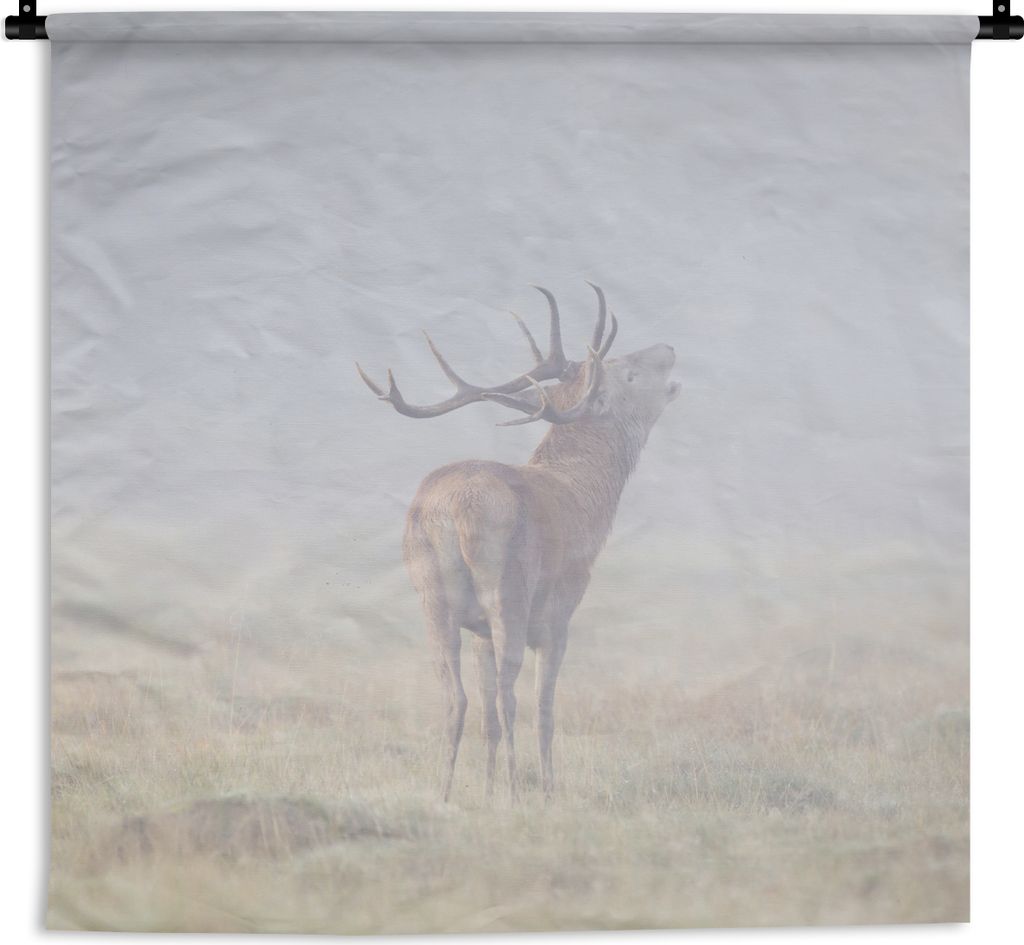 MuchoWow Wandteppich Wandbehang Hirsche - Gras - Nebel 90x90 cm Tapisserie Dekoration Wandtuch - Wandaufhänger