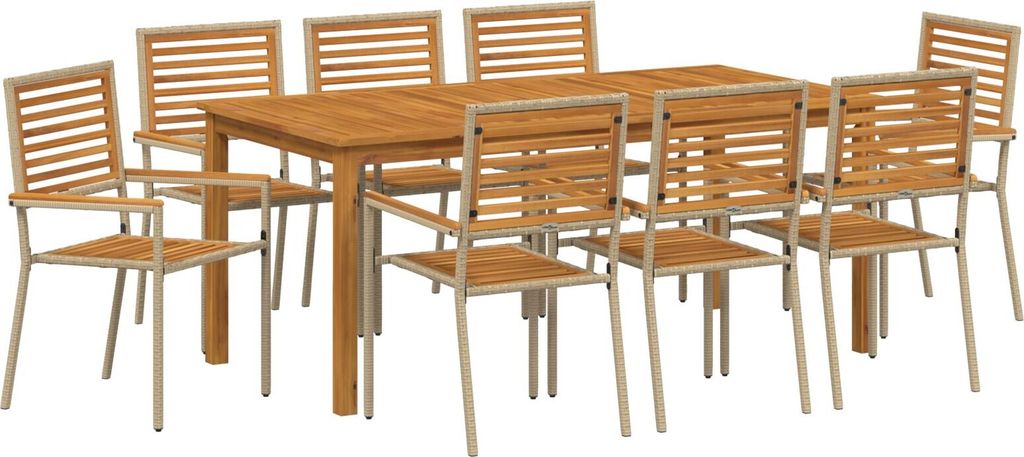 Möbel 9-teiliges Garten Essset Beige Poly Rattan Akazie, stapelbare Gartenstühle mit Kissen - Set aus 2 in Beige Poly Rattan - Gartenstühle 3365546