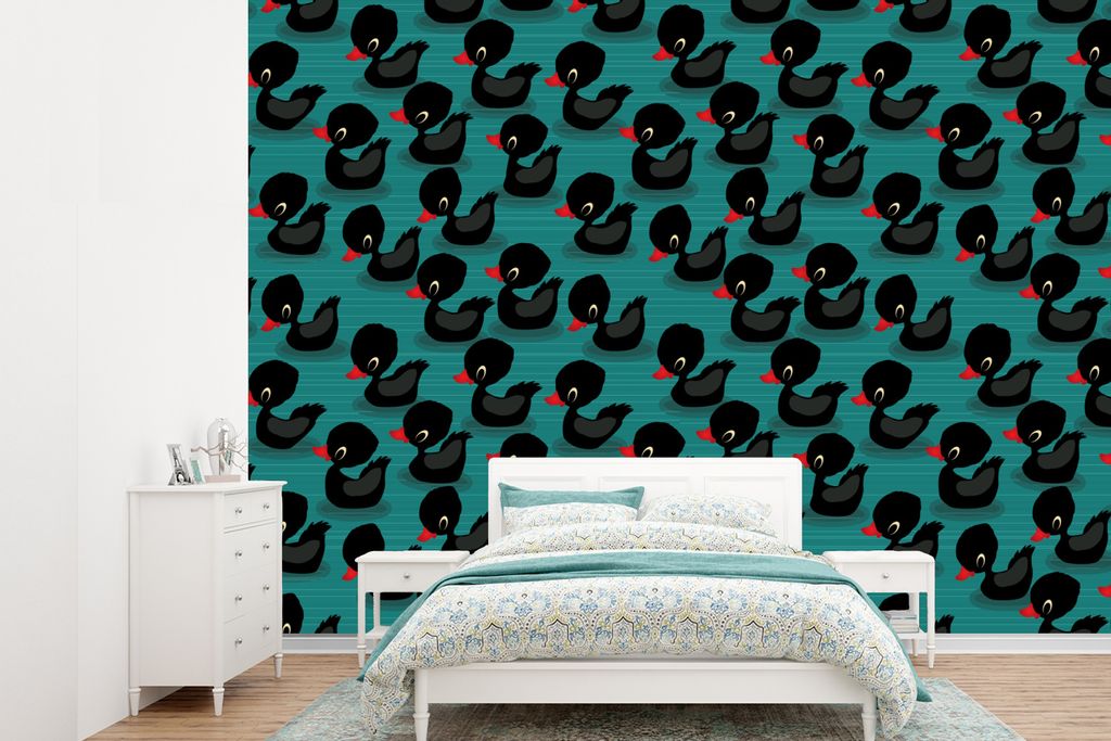 MuchoWow Fototapete für Wohnzimmer oder Schlafzimmer Wandtapete Vinyl Motivtapete Ente - Baby - Schnittmuster - 305x220 cm - Wandbilder