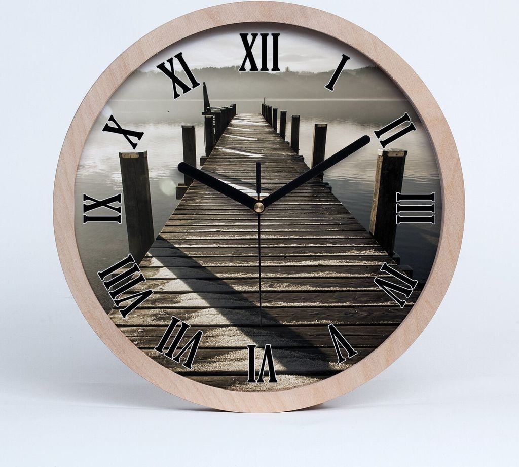 Holzuhr 25fi cm wanduhr - schwarze Spitzen - Holzsteg