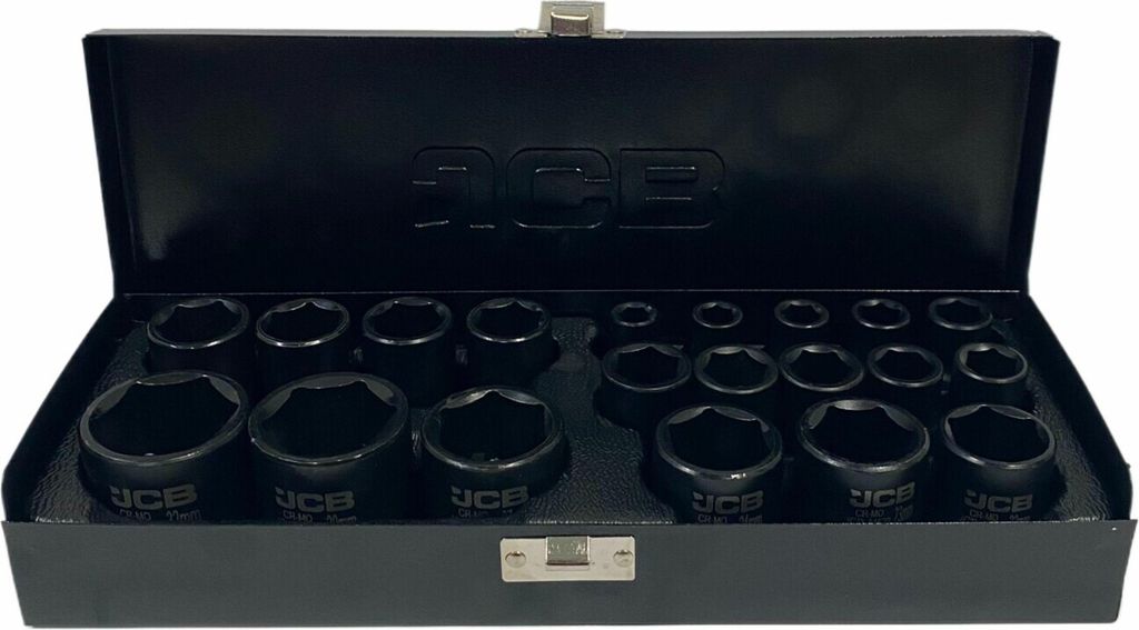 JCB | Schlagschrauber Nüsse, 1/2", 20TLG, Sechskant, 8-32mm, Steckschlüsselsatz, Schoneinsätze, Schlagschrauber, Schonnüsse, Radwechsel