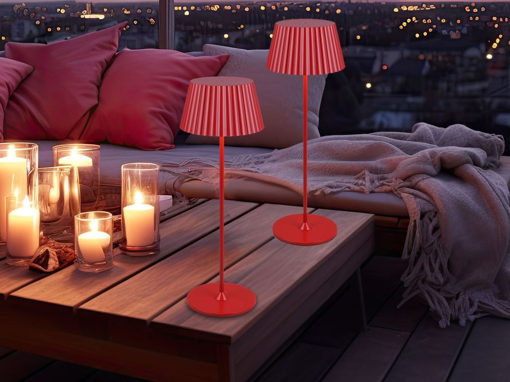 2er SET LED Akku Tischlampen ohne Strom - kabellose Outdoor Tischleuchten Rot