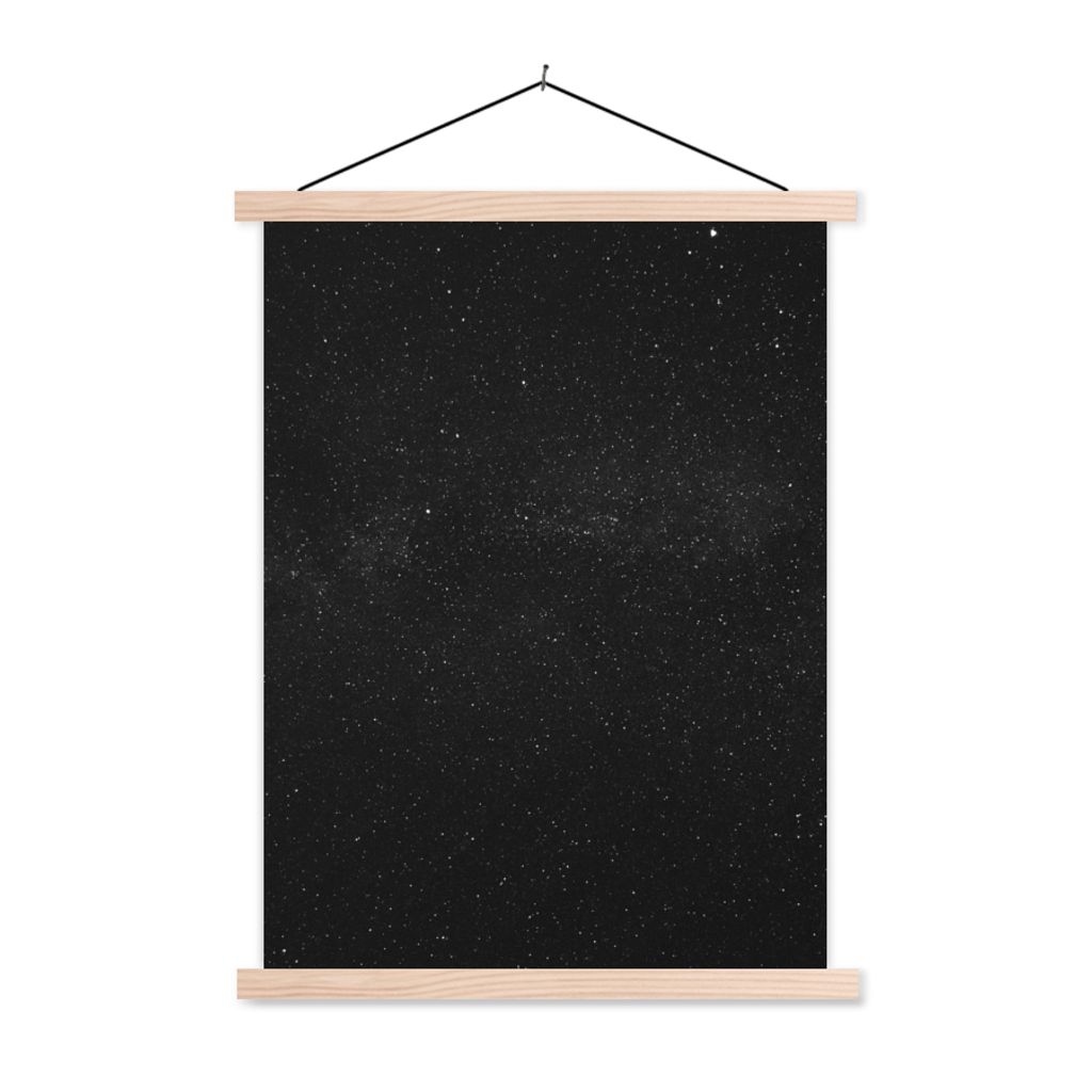 MuchoWow Textilposter Sternenhimmel - Schwarz - Weiß - Himmel 120x160 cm mit holzfarbenen Rahmen - Plakatkarton