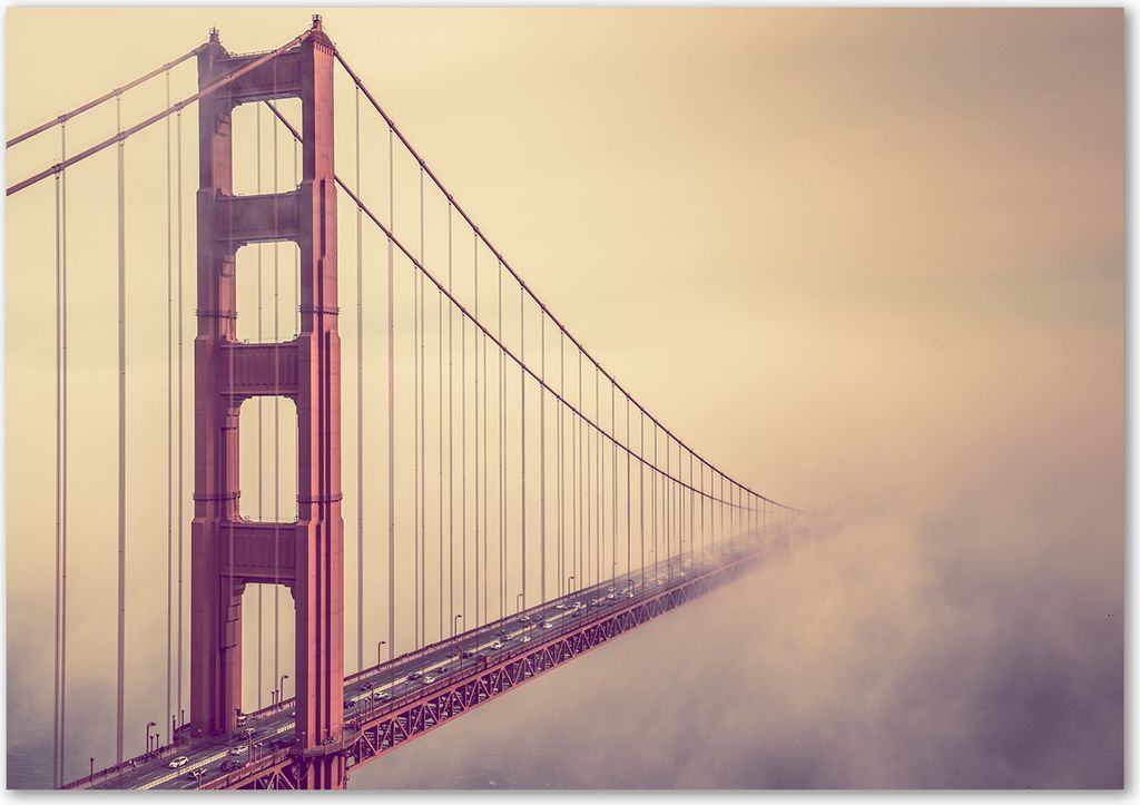 Tulup Leinwandbild - 100x70 cm - Wandkunst - Drucke auf Leinwand - Leinwanddruck - Sehenswürdigkeiten & Architektur - Rot - San Francisco Brücke