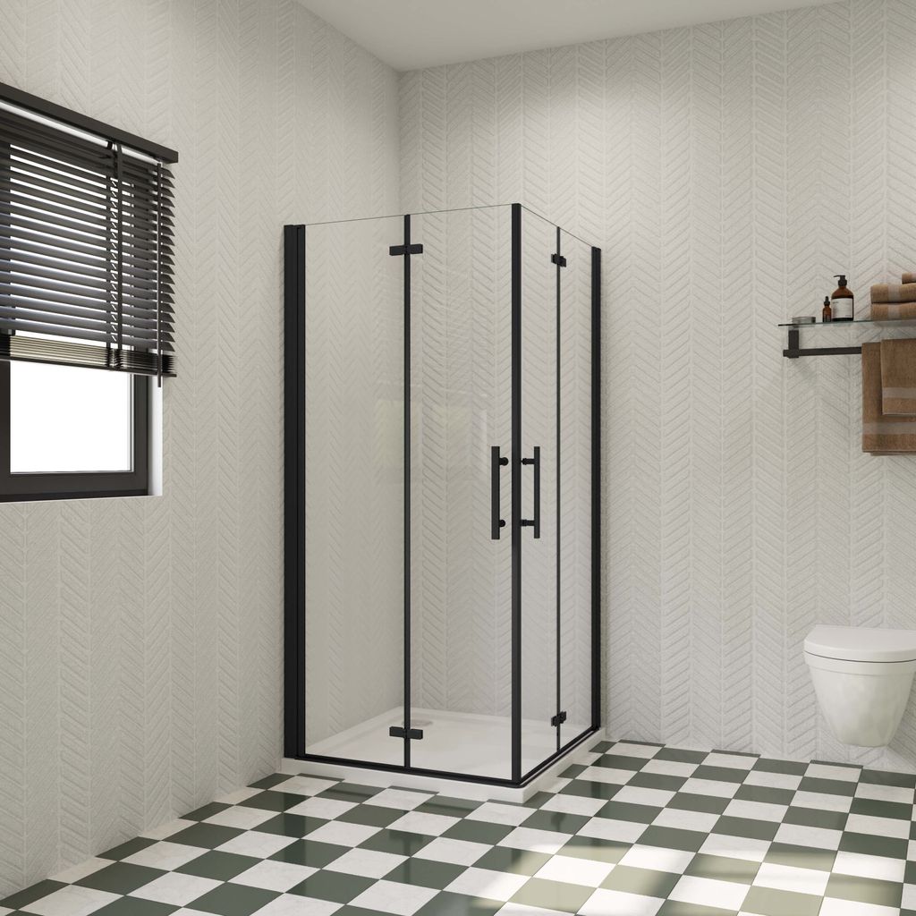 B:110xT:76xH:185cm Schwarz Nischentür Drehtür Falttür Schwenktür Duschwand Duschabtrennung Duschkabine