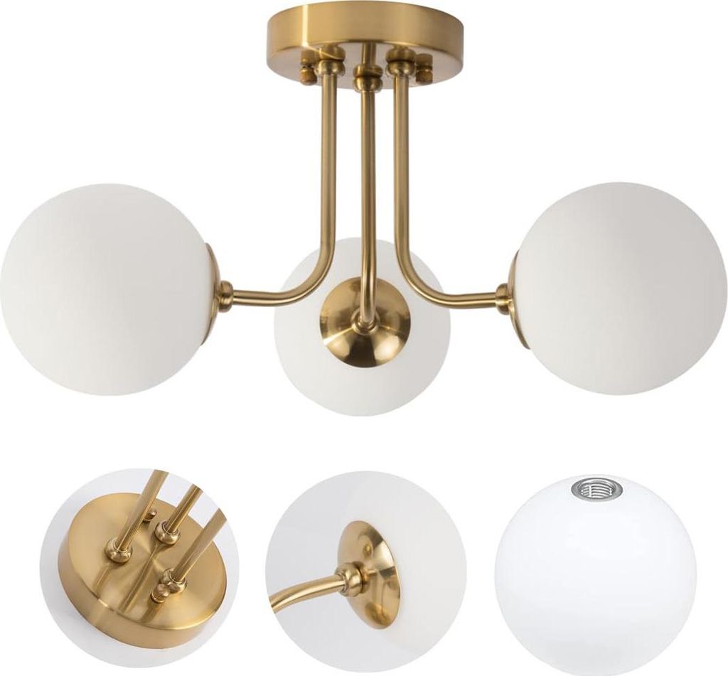 Halbdeckenleuchte gold mit kugelförmigem glaslampenschirm, Produktbild 