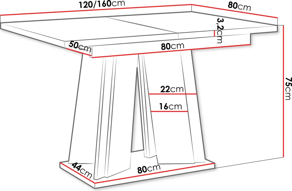 Table de salle à manger extensible 120x80 cm en décor béton et blanc