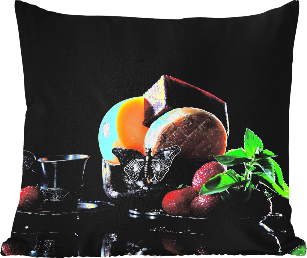 MuchoWow Outdoor Kissen - Rustikal - Obst - Käse - Tisch - Stilleben - 40x40 cm - Wetterfest - Lounge Kissen - Kopfkissen - Interieur - Polster ...