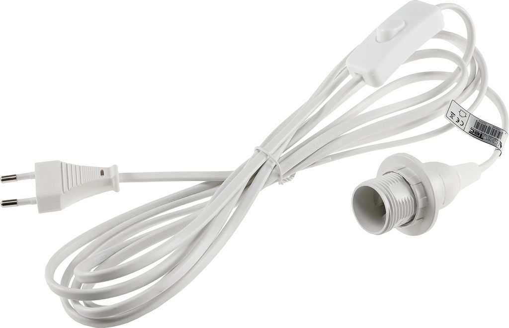 Netzkabel mit Schalter und E14 Fassung 1,4m + 2m lang weiß Produktbild 